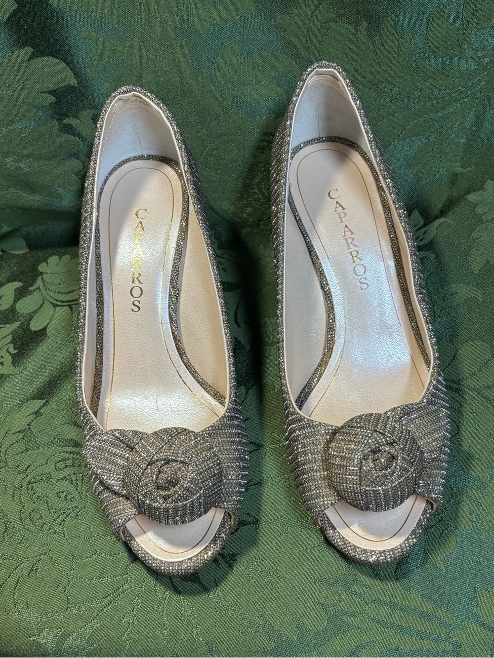 Caparros champagne Peep-Toe Heels with Rosette